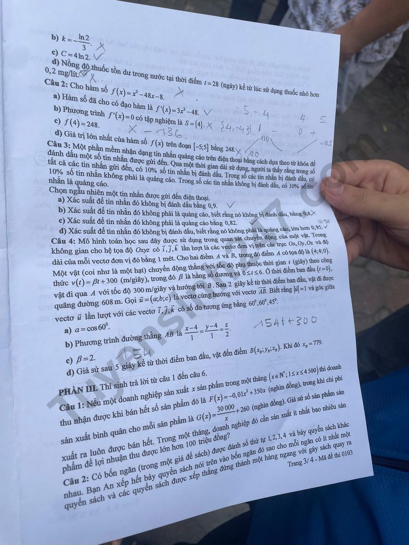 Dap an de thi tot nghiep THPT mon Toan nam 2025 - Ma de 0103