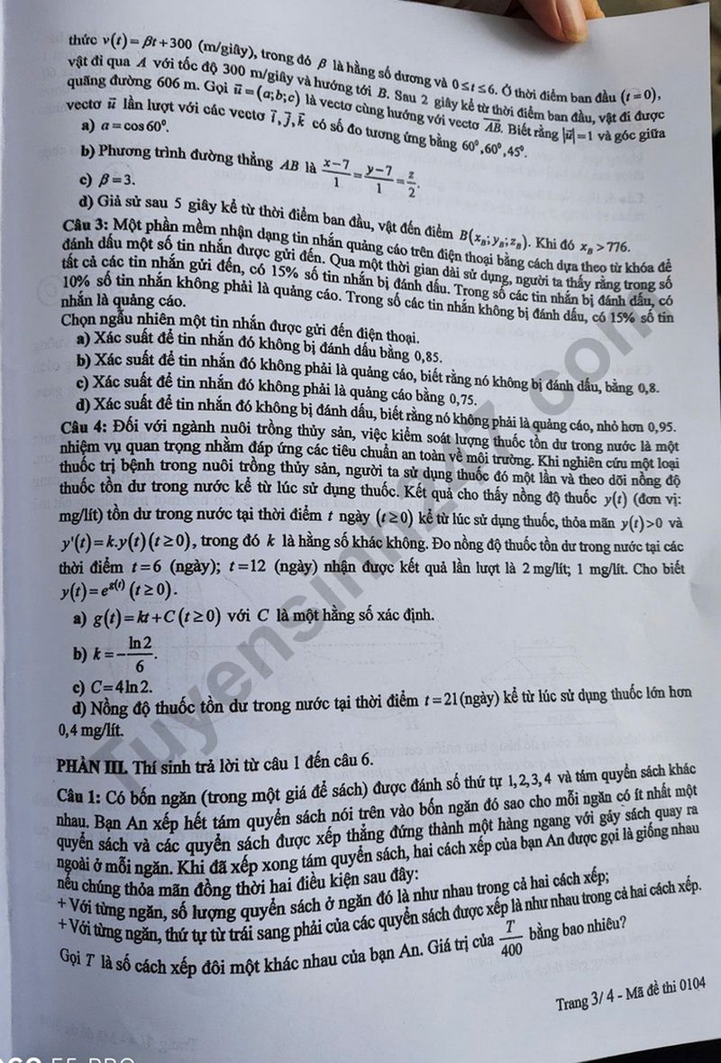 Dap an de thi tot nghiep THPT nam 2025 - Ma de 0104 mon Toan