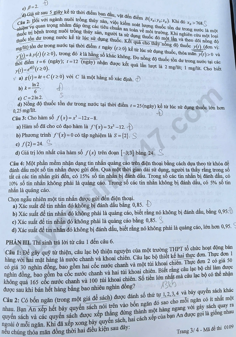 Dap an de thi tot nghiep THPT 2025 mon Toan ma de 0109