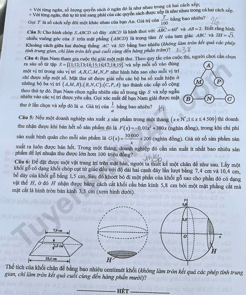 Dap an de thi tot nghiep THPT 2025 mon Toan ma de 0109