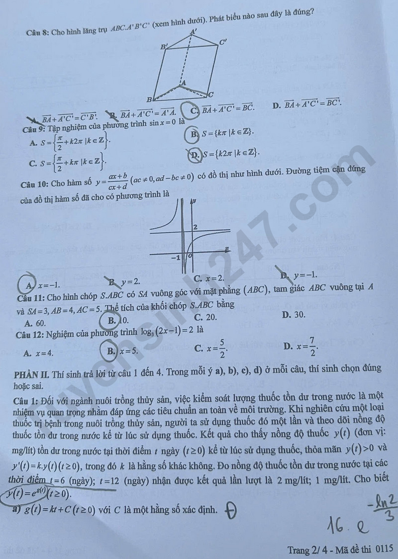 Dap an de thi tot nghiep THPT 2025 mon Toan ma de 0115
