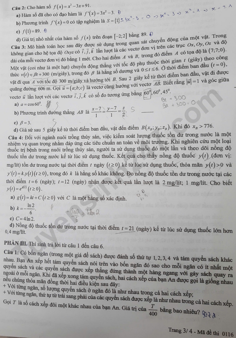 Dap an de thi tot nghiep THPT 2025 - Ma de 0116 mon Toan