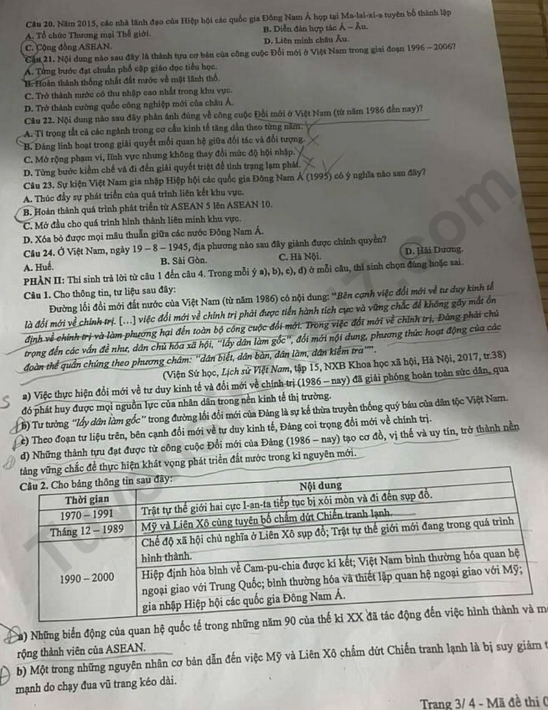 Dap an de thi mon Su ma de 0806 tot nghiep THPT 2025