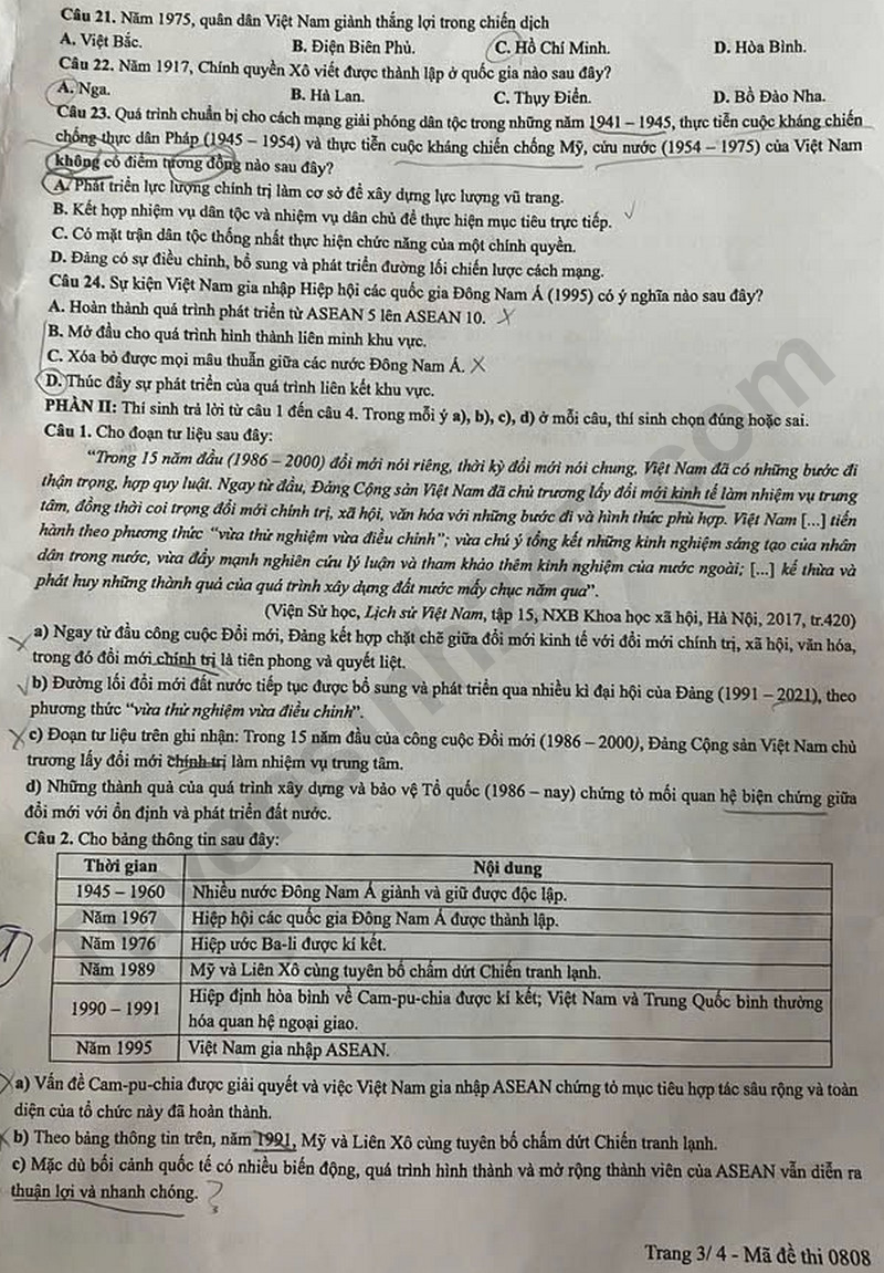 Dap an de thi mon Su ma de 0808 - tot nghiep THPT 2025