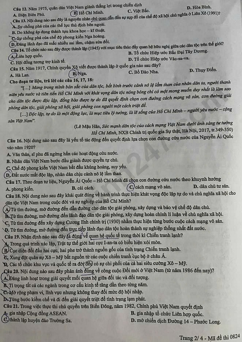 Dap an de thi tot nghiep THPT 2025 ma de 0824 mon Su