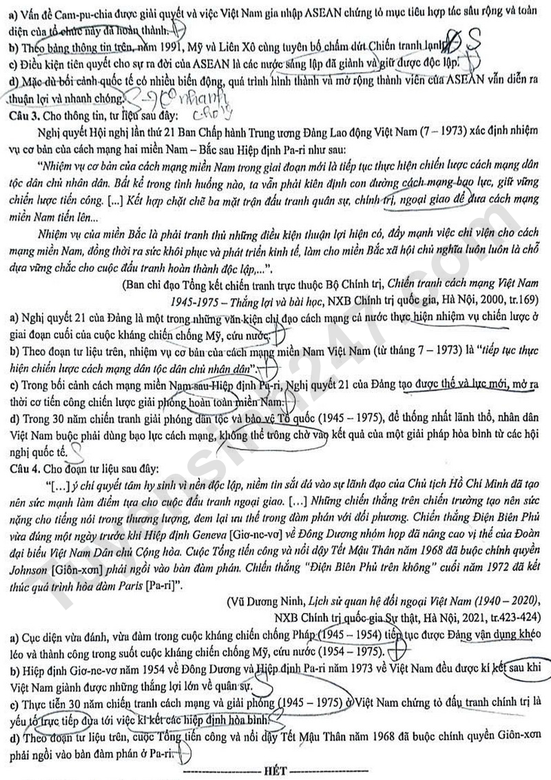 Dap an de thi tot nghiep THPT 2025 - ma de 0831 mon Su