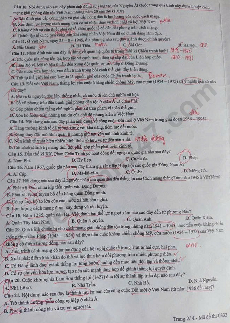 Dap an de thi tot nghiep THPT 2025 mon Su - ma de 0833