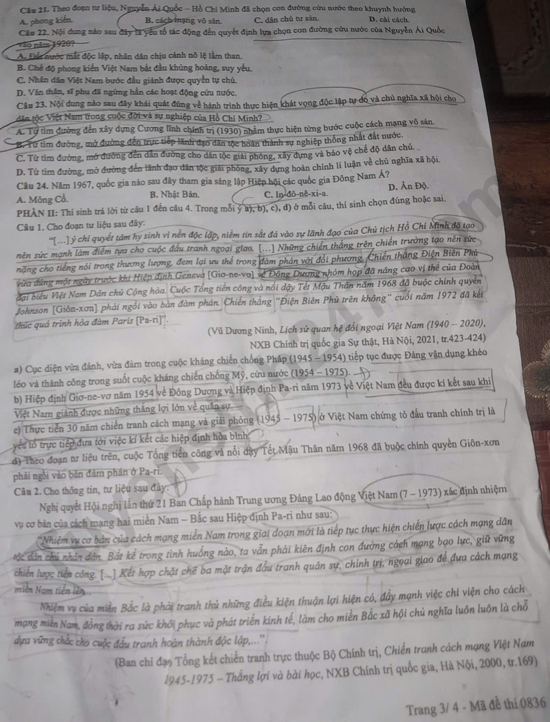 Dap an de thi tot nghiep THPT mon Su 2025 - ma de 0836