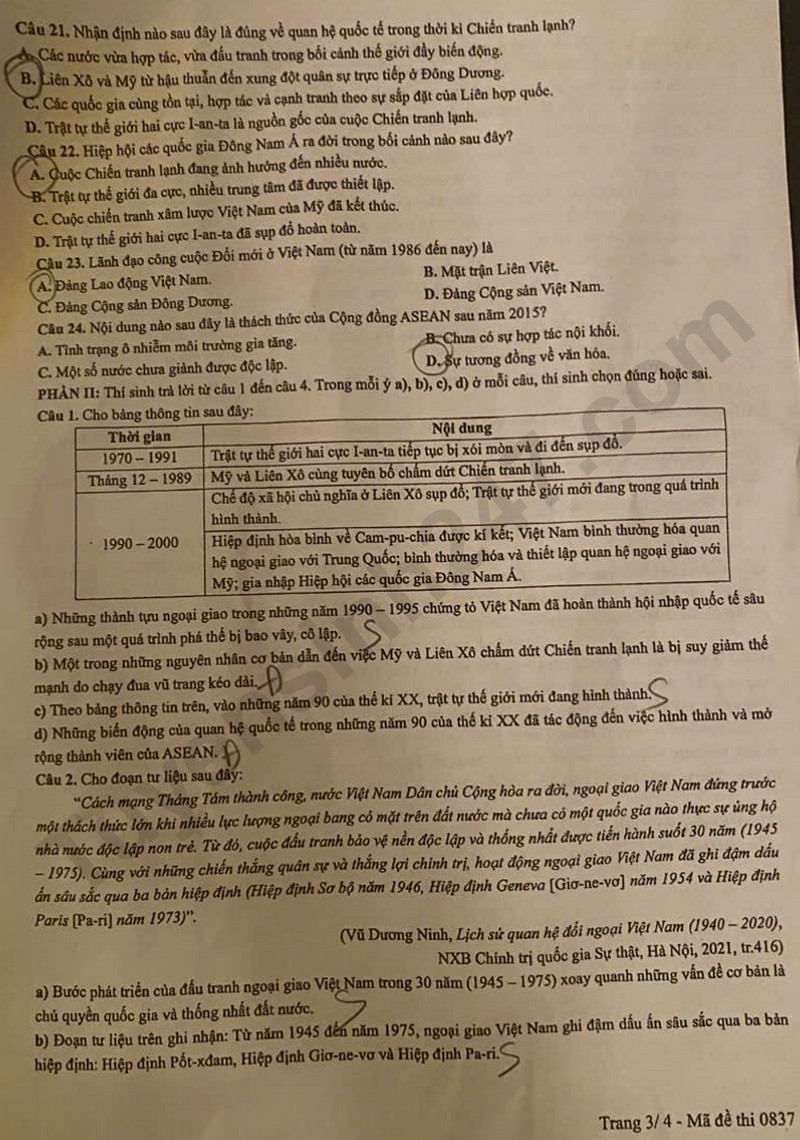 Dap an de thi mon Su ma de 0837 - tot nghiep THPT 2025