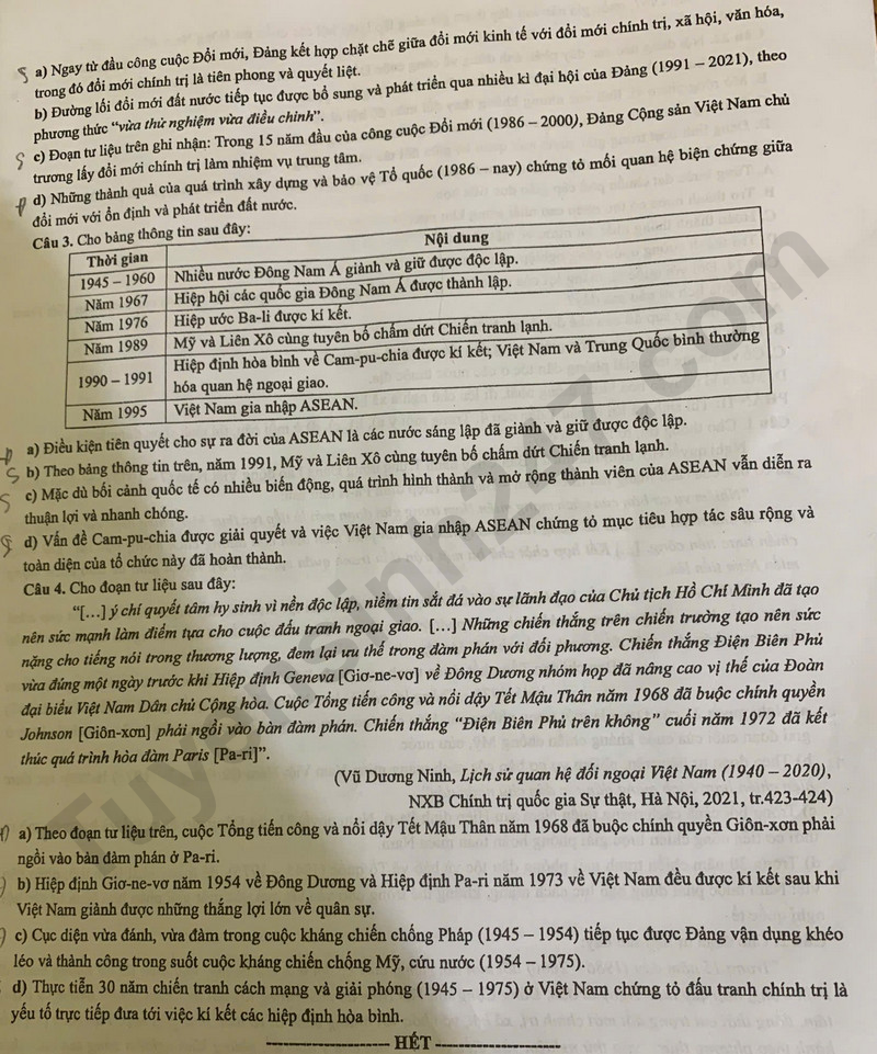 Dap an de thi tot nghiep THPT mon Su 2025 - ma de 0840