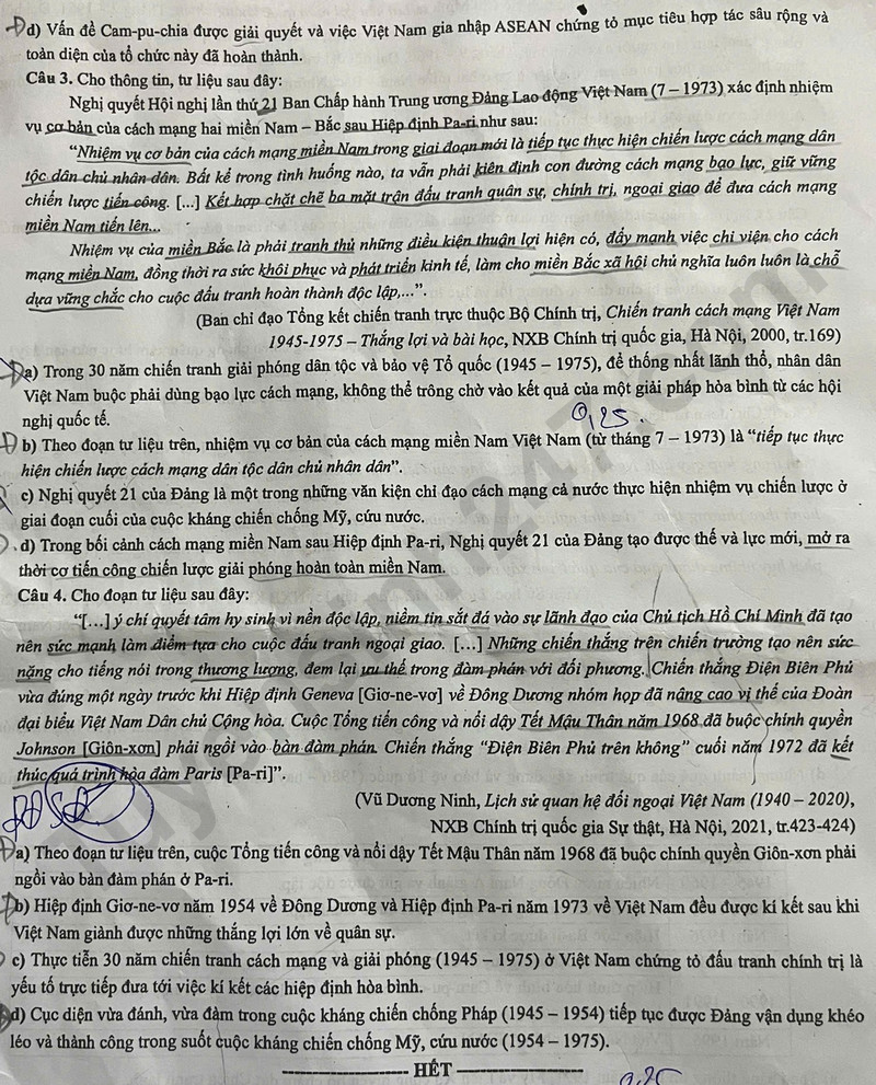 Dap an de thi tot nghiep THPT mon Su 2025 - ma de 0848