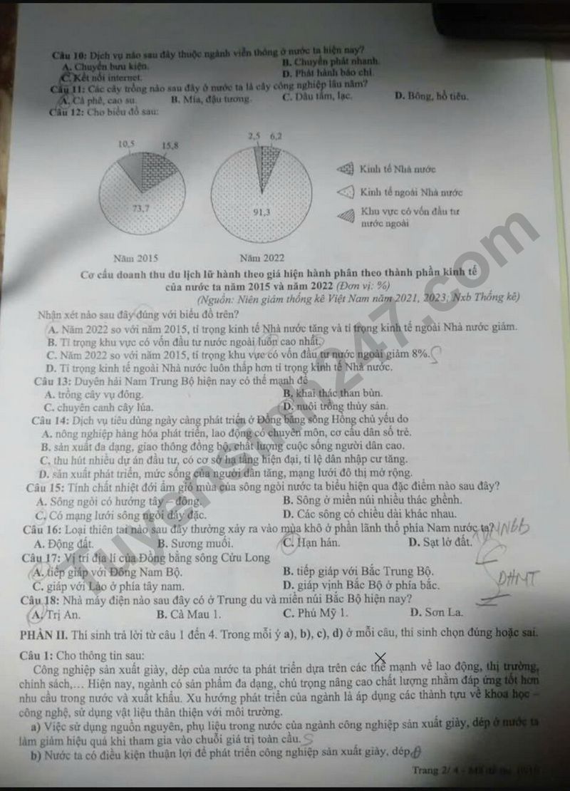 Dap an de thi mon Dia tot nghiep THPT 2025 ma de 0910