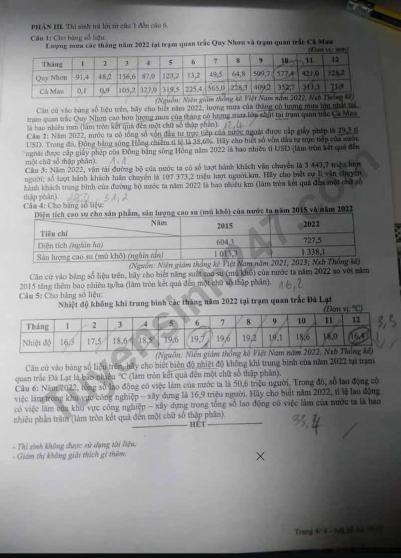 Dap an de thi mon Dia tot nghiep THPT 2025 ma de 0910