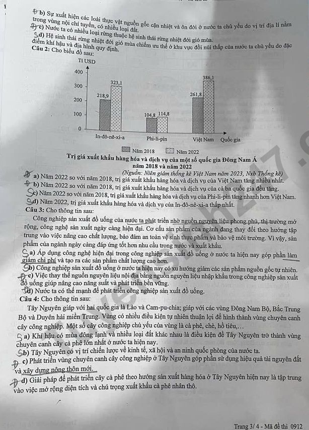 Dap an de thi tot nghiep THPT nam 2025 - ma de 0912 mon Dia