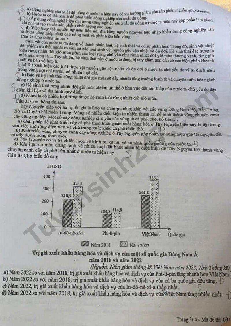 Dap an de thi tot nghiep THPT mon Dia 2025 - ma de 0917