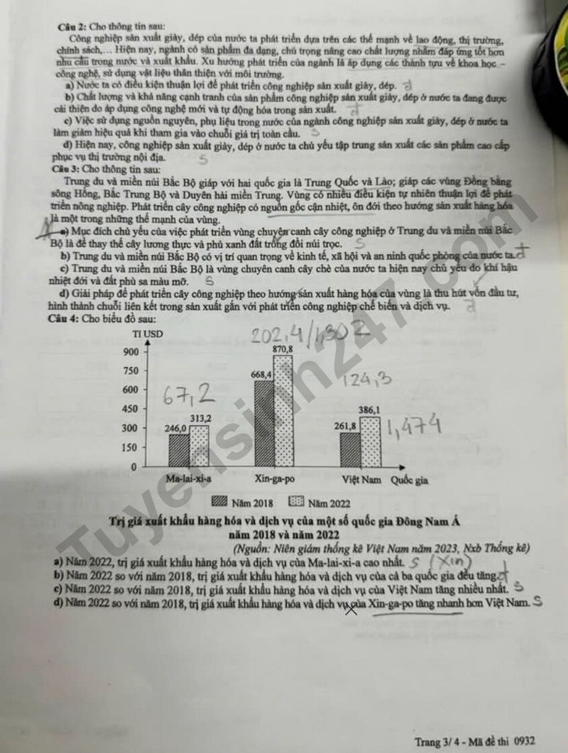 Dap an de thi tot nghiep THPT 2025 mon Dia - ma de 0932