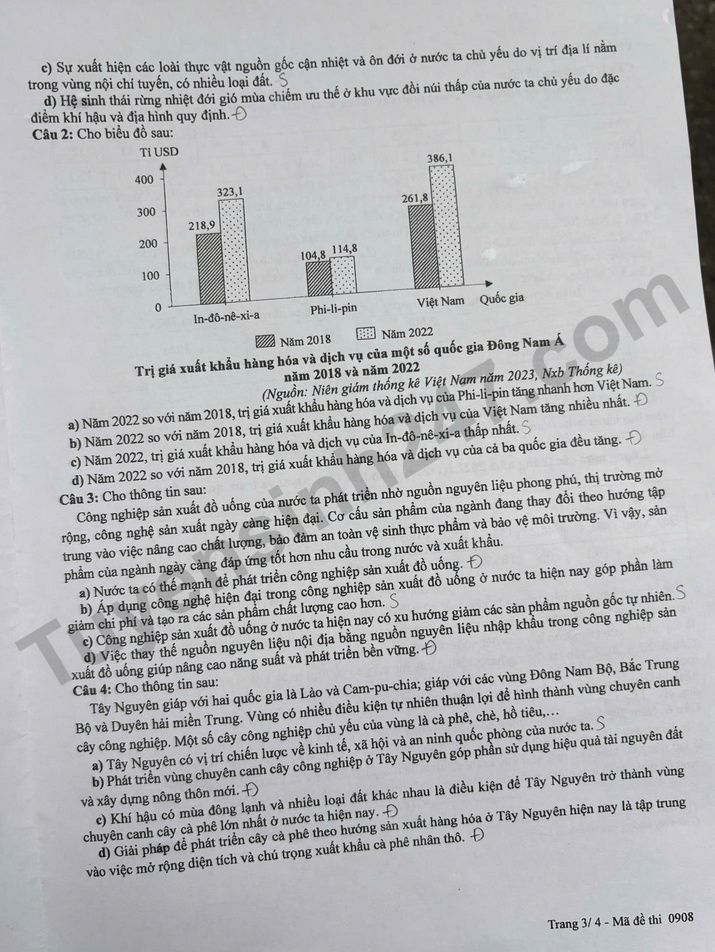 Dap an de thi tot nghiep THPT 2025 ma de 0908 mon Dia