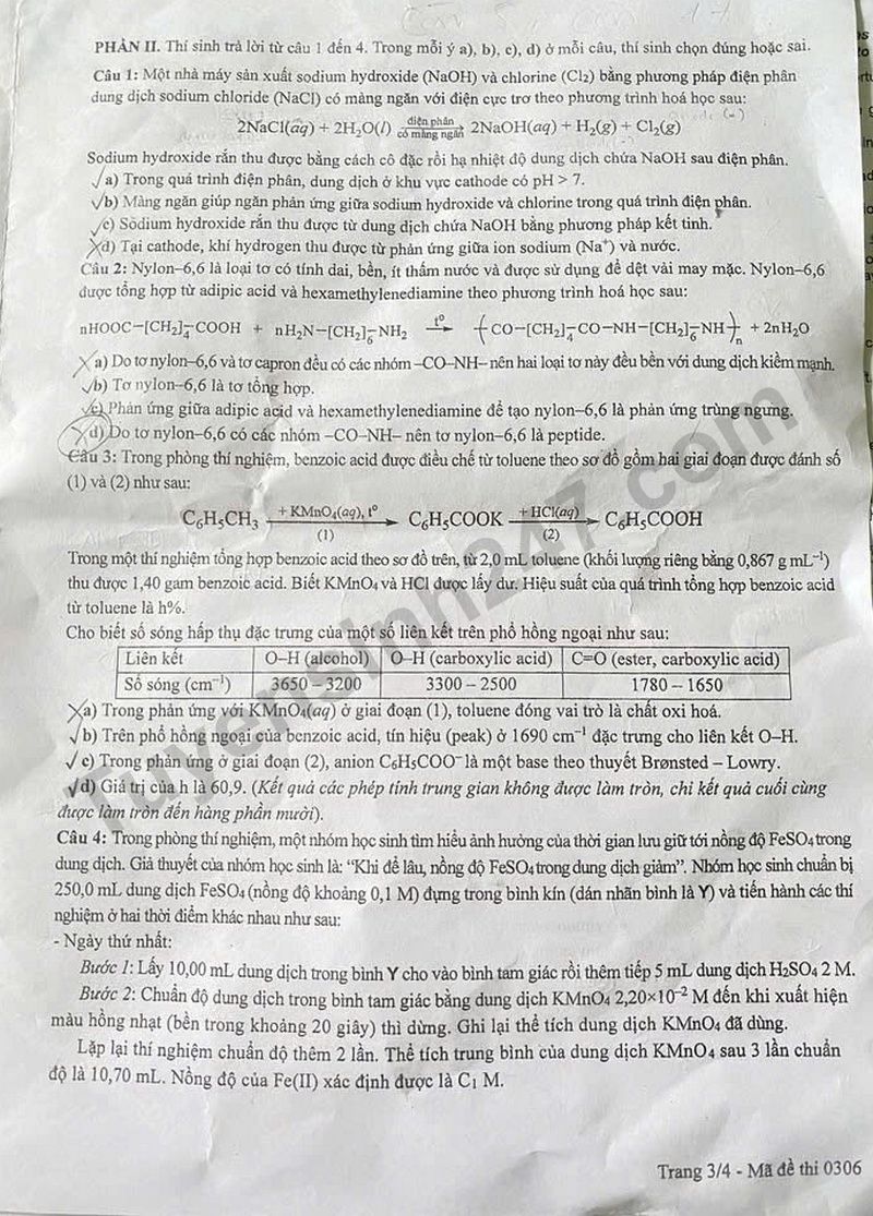Dap an de thi mon Hoa tot nghiep THPT 2025 - Ma de 0306
