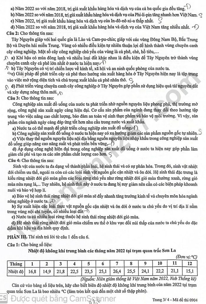 Dap an de thi mon Dia ma de 0904 - tot nghiep THPT 2025