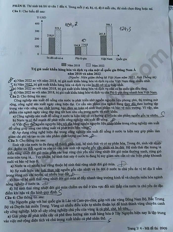 Dap an de thi tot nghiep THPT 2025 - ma de 0909 mon Dia