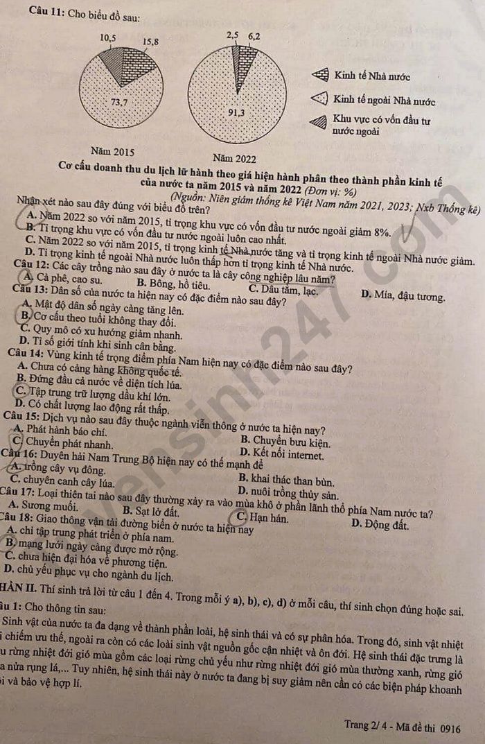 Dap an de thi mon Dia ma de 0916 - tot nghiep THPT 2025