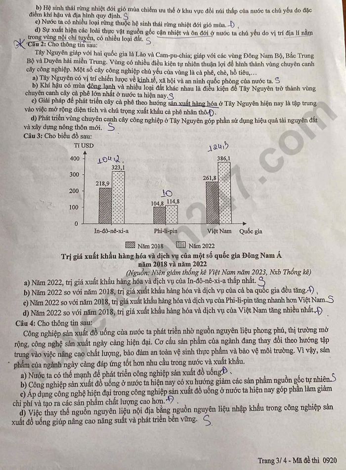 Dap an de thi tot nghiep THPT 2025 mon Dia - ma de 0920