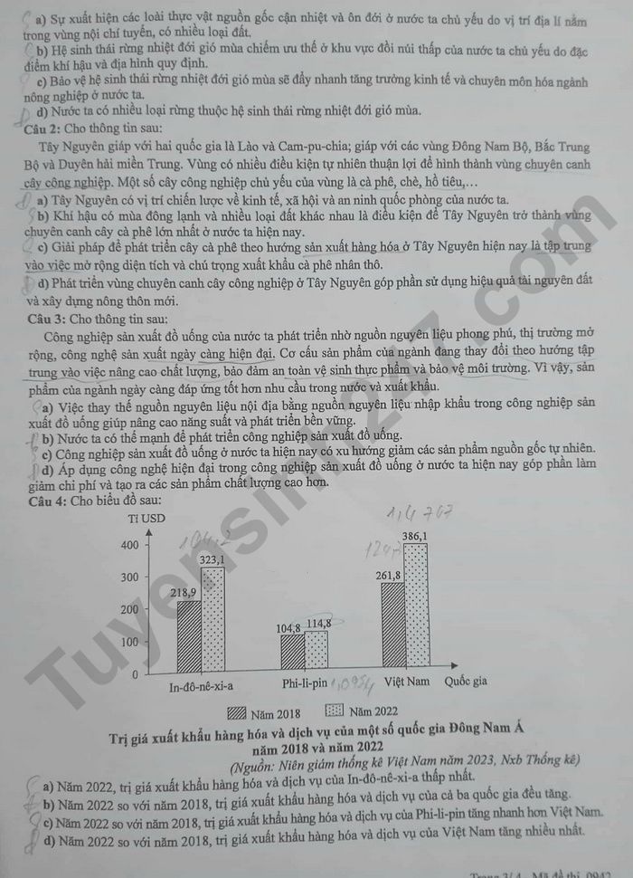 Dap an de thi tot nghiep THPT mon Dia 2025 - ma de 0942