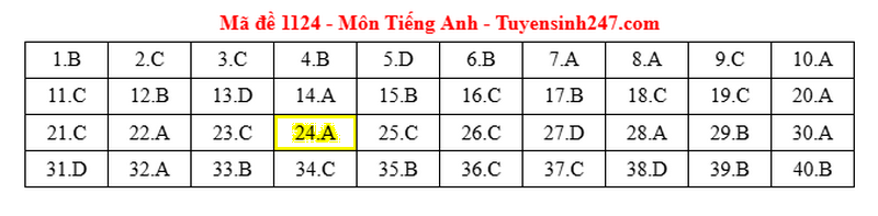 Dap an de thi tot nghiep THPT 2025 mon Anh - ma de 1124