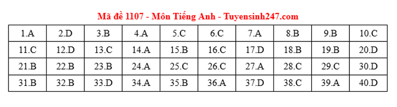 Dap an de thi mon Anh tot nghiep THPT 2025 - ma de 1107
