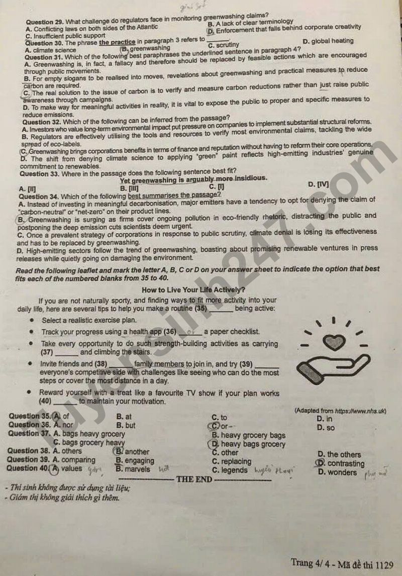 Dap an de thi mon Anh tot nghiep THPT 2025 ma de 1129