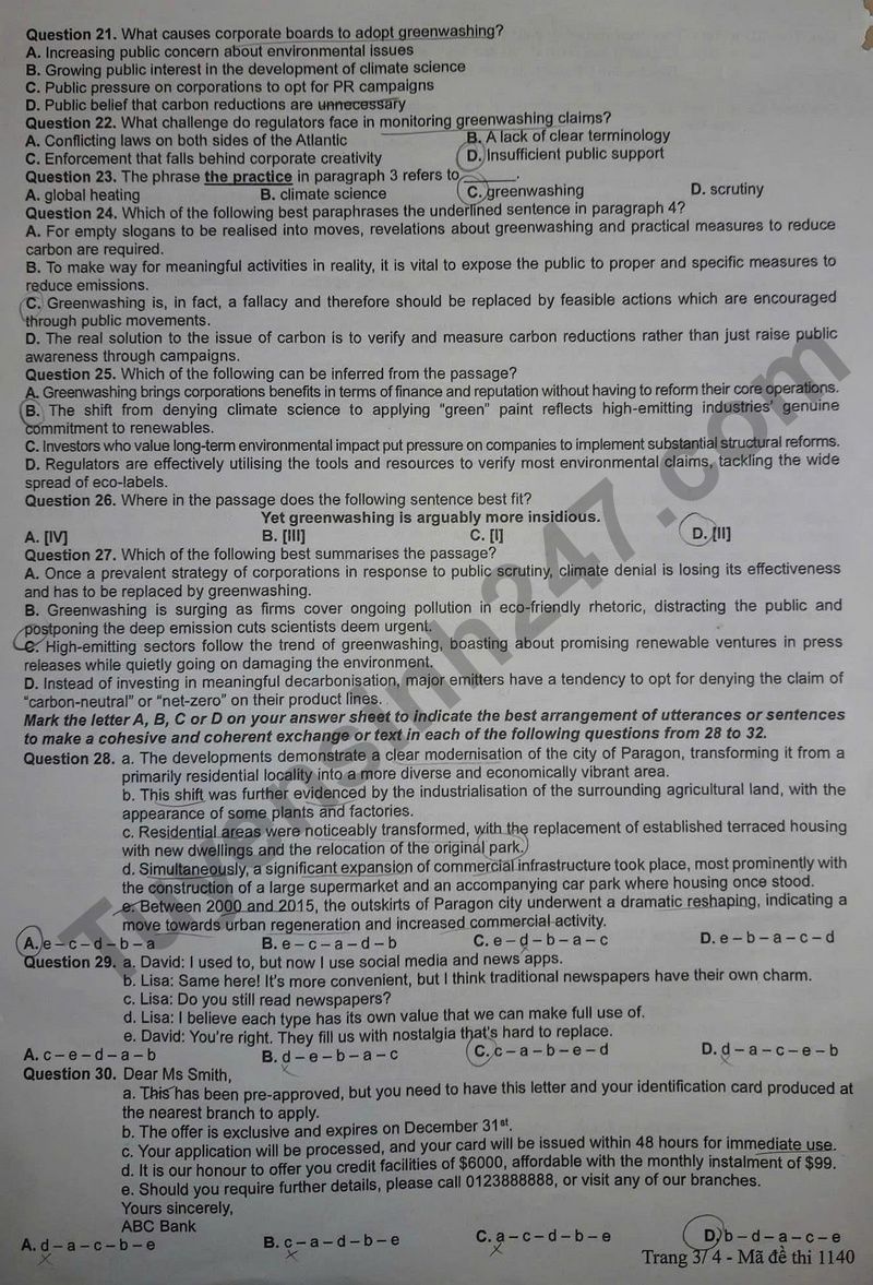 Dap an de thi tot nghiep THPT 2025 ma de 1140 mon Anh