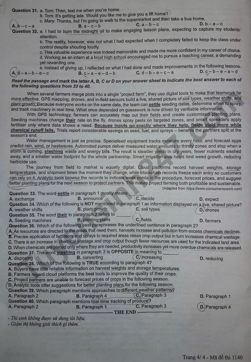 Dap an de thi tot nghiep THPT 2025 ma de 1140 mon Anh
