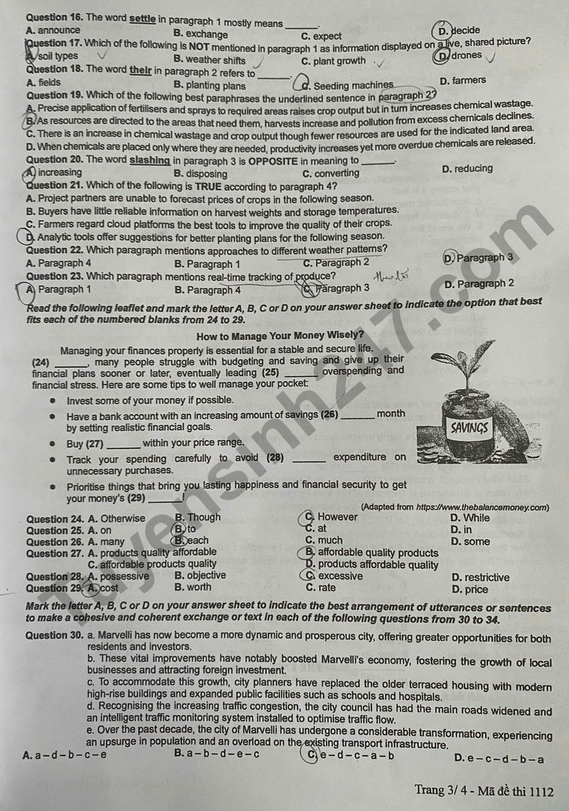 Dap an de thi mon Anh tot nghiep THPT 2025 - ma de 1112