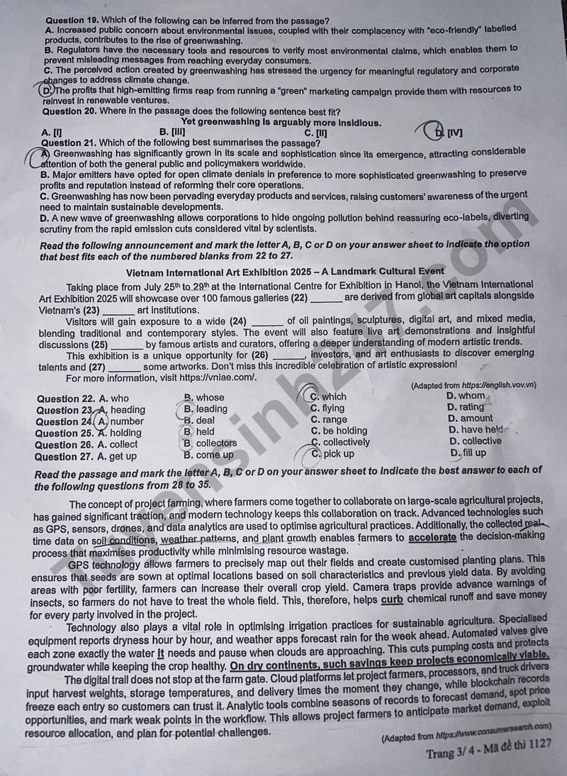 Dap an de thi tot nghiep THPT 2025 ma de 1127 mon Anh