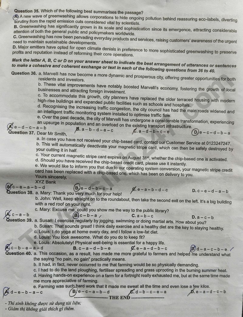 Dap an de thi tot nghiep THPT 2025 mon Anh ma de 1135