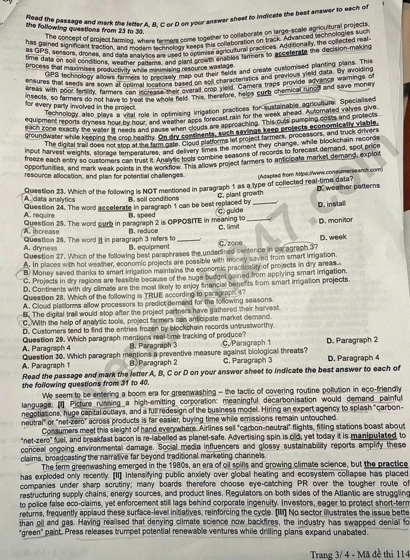 Dap an de thi tot nghiep THPT 2025 - ma de 1141 mon Anh