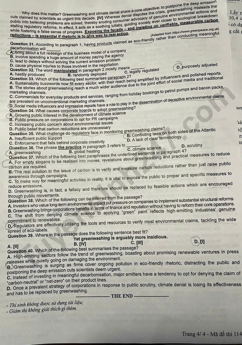Dap an de thi tot nghiep THPT 2025 - ma de 1141 mon Anh