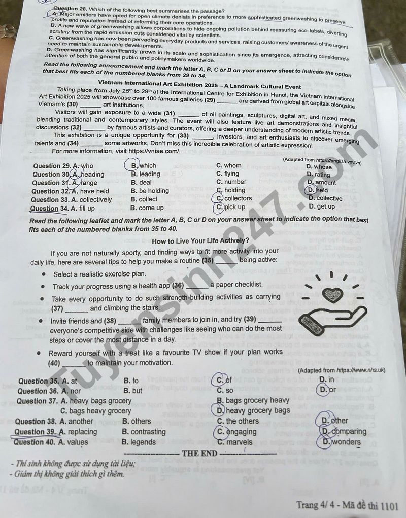 Dap an de thi tot nghiep THPT 2025 mon Anh - ma de 1101