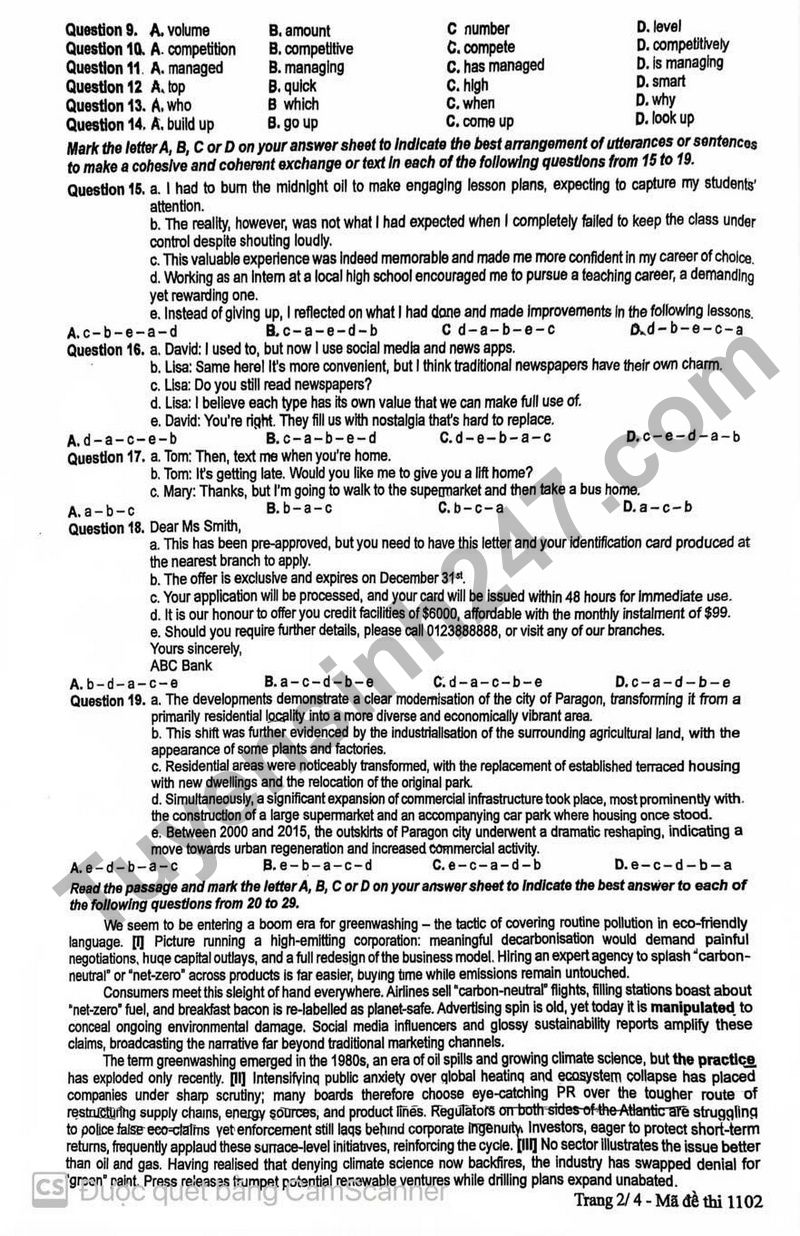 Dap an de thi tot nghiep THPT 2025 mon Anh ma de 1102