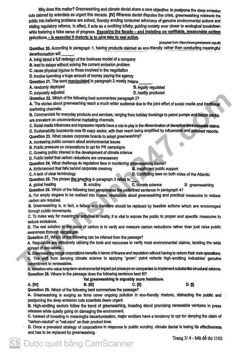 Dap an de thi tot nghiep THPT 2025 mon Anh ma de 1102