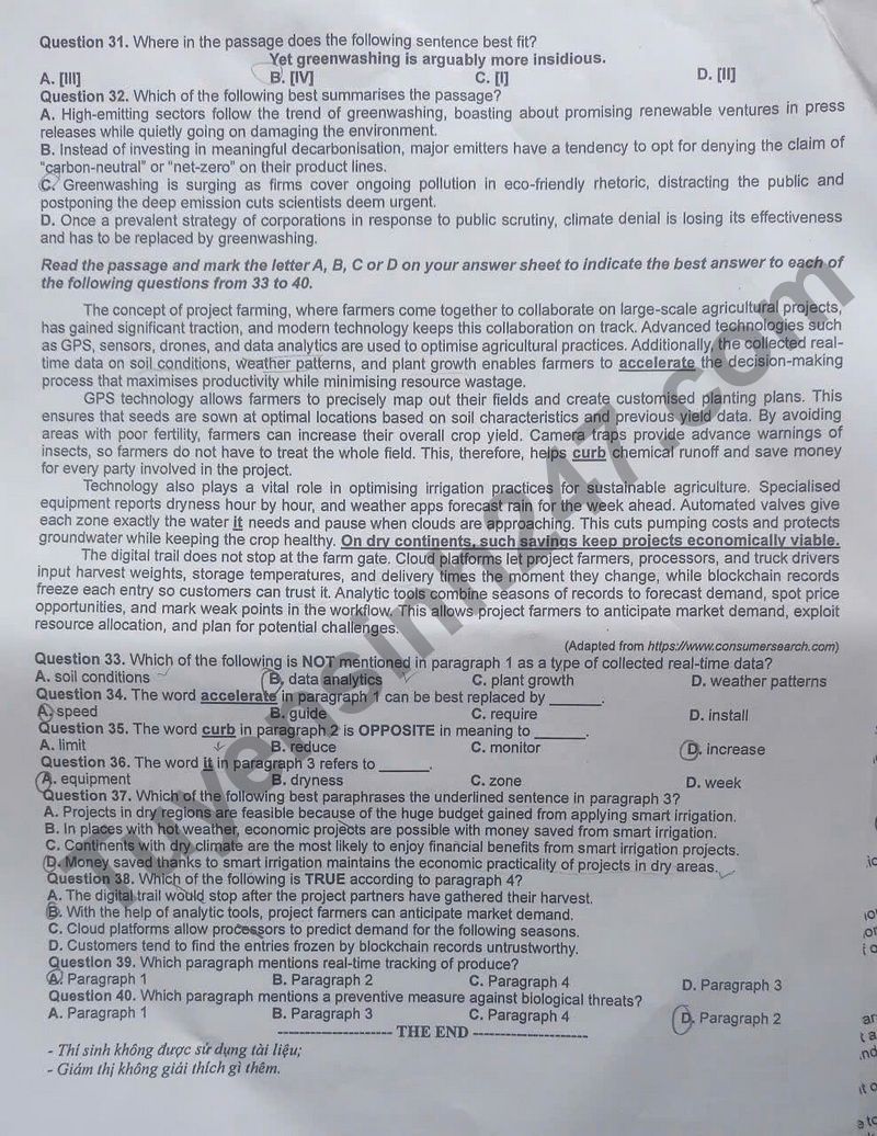 Dap an de thi tot nghiep THPT mon Anh 2025 - ma de 1103