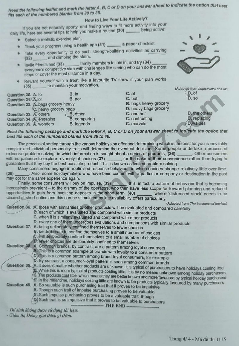 Dap an mon Anh ma de 1115 - tot nghiep THPT 2025