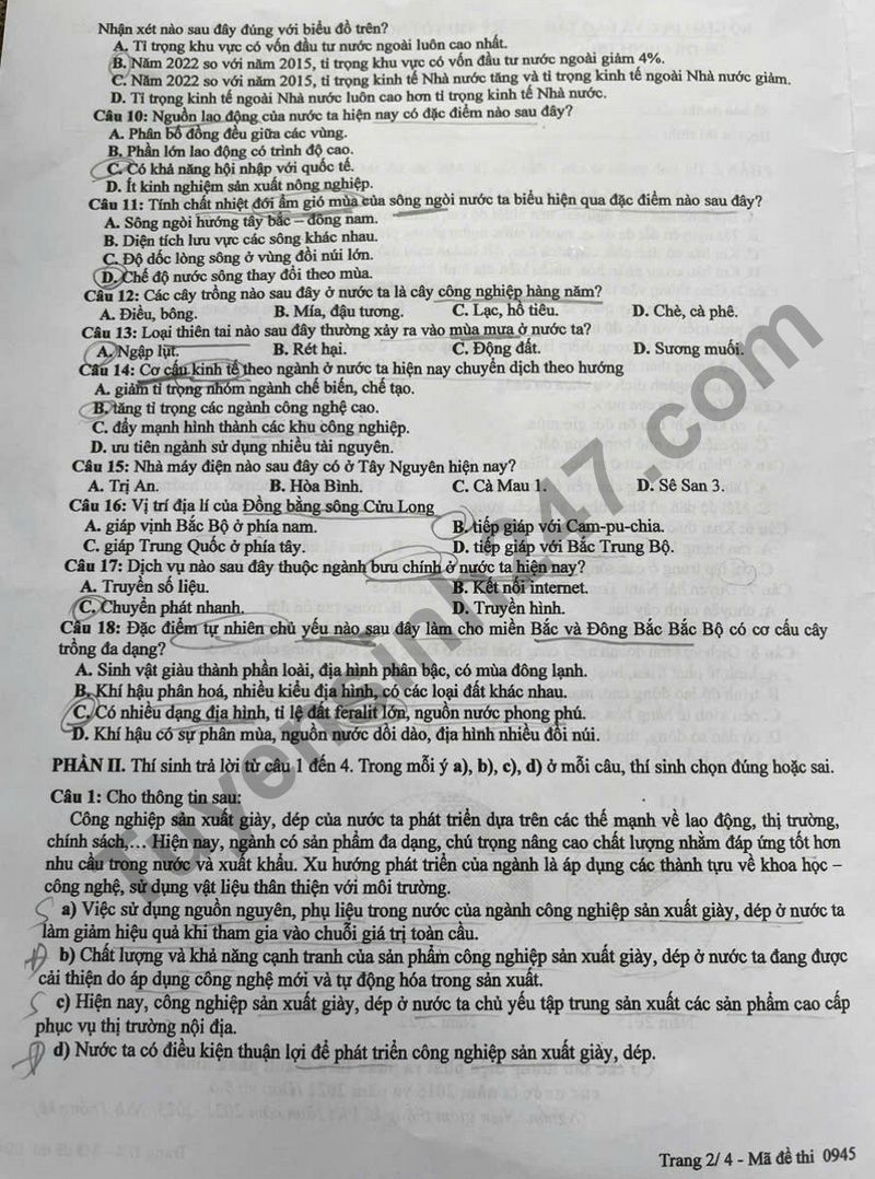 Dap an mon Dia ma de 0945 - tot nghiep THPT 2025