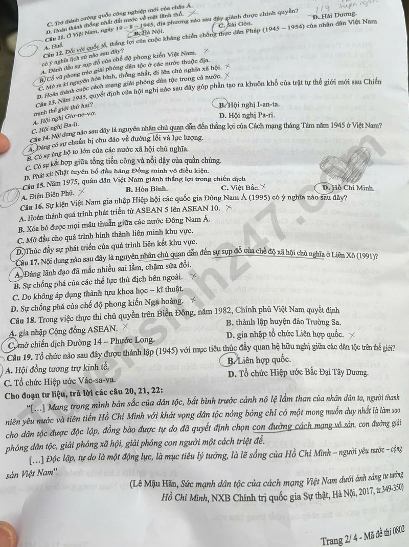 Dap an de thi tot nghiep THPT mon Su 2025 - ma de 0802