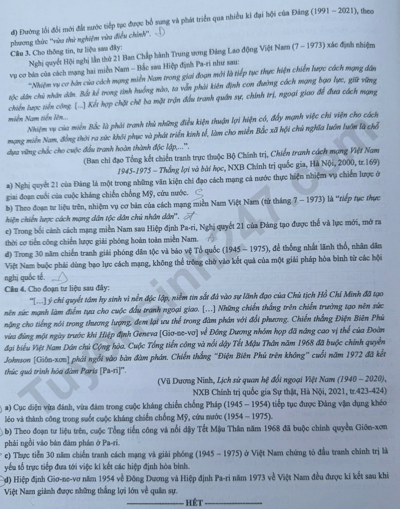 Dap an de thi tot nghiep THPT 2025 - mon Su ma de 0815