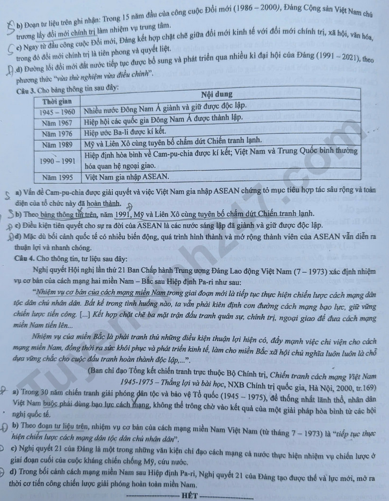Dap an mon Su ma de 0816 - tot nghiep THPT 2025