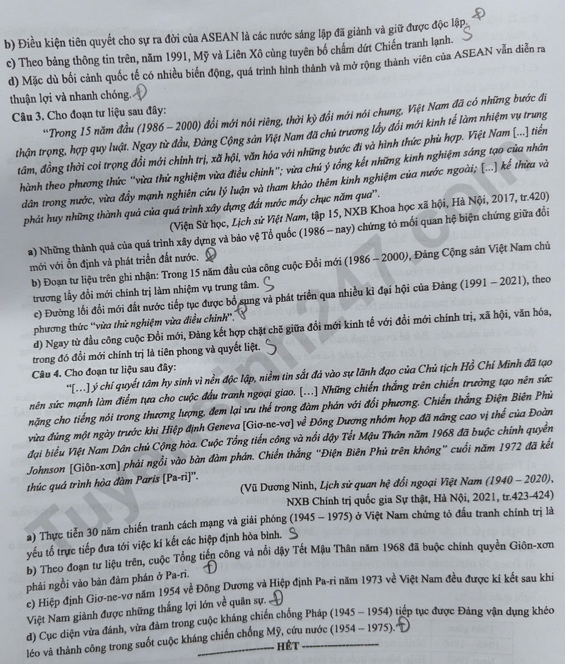 Dap an de thi tot nghiep THPT 2025 mon Su ma de 0819