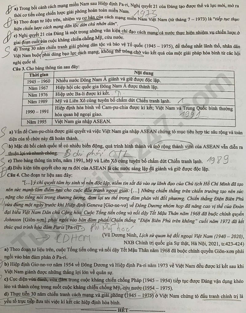 Dap an mon Su ma de 0820 - tot nghiep THPT 2025