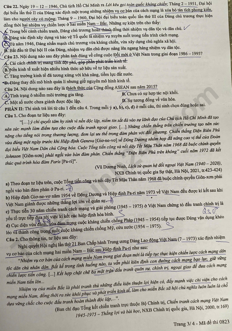 Dap an de thi mon Su ma de 0823 - tot nghiep THPT 2025