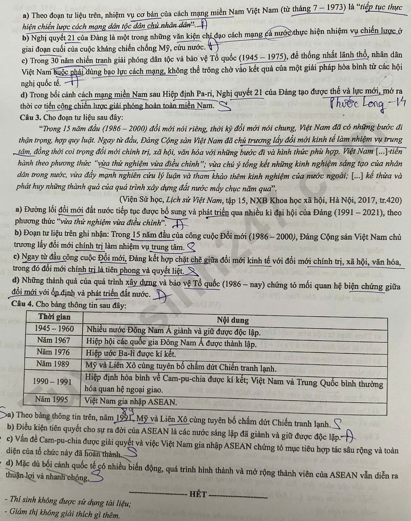 Dap an de thi mon Su ma de 0823 - tot nghiep THPT 2025
